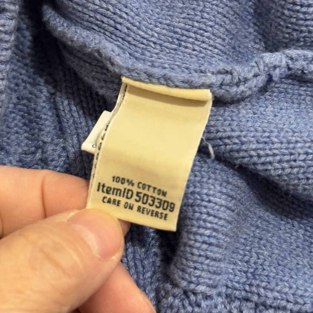 Ll Bean L Pet Blue Cotton Cable Knit Crew Neck Pullover Sweater Blue 503309 View 5